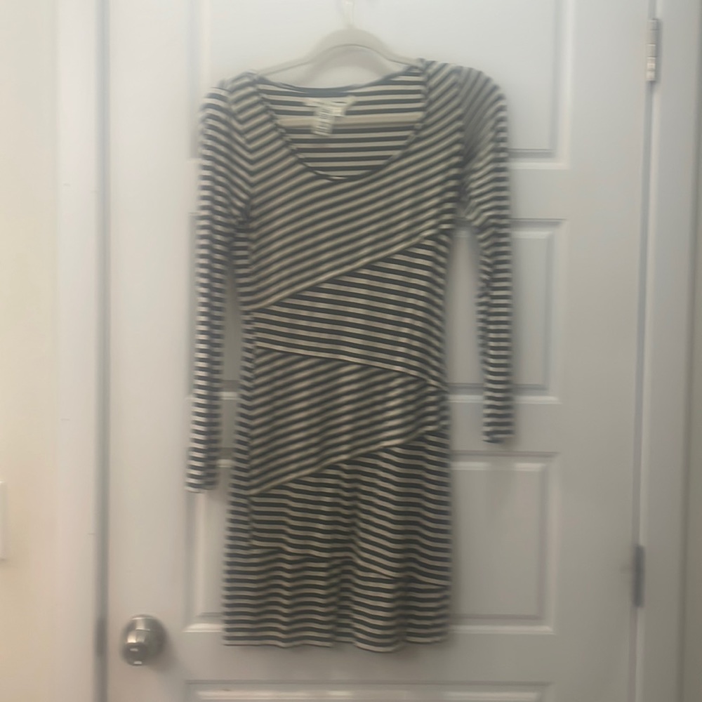 Max Studio black and white, asymmetrical striped dress.